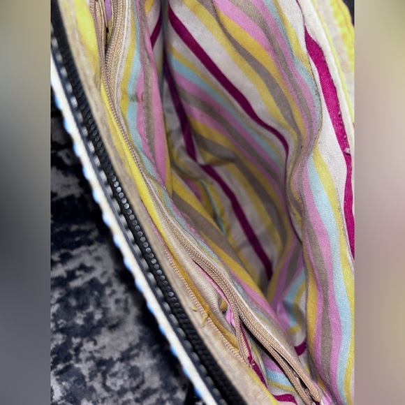 Kate Spade New York Striped Canvas Tote Bag Pastel Multi Black Handles - Picture 5 of 5